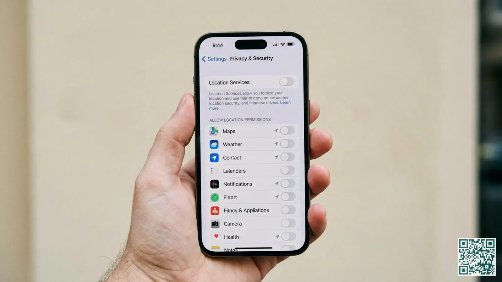 Smartphone in hand met locatie-instellingen die worden uitgeschakeld voor betere privacy en veiligheid