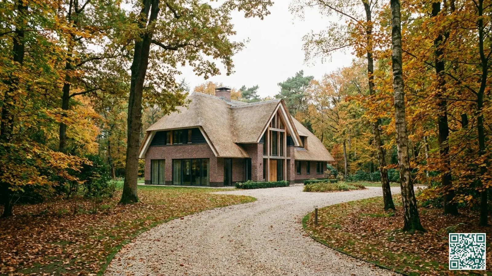 Vrijstaande villa in bosrijke omgeving op de Utrechtse Heuvelrug met lange oprijlaan en volwassen bomen